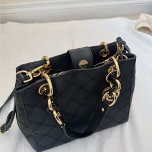 Michael Kors Black Quilted Satchel with Gold Chain Hardware